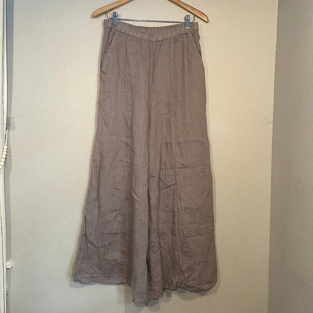 Match Point USA Small Linen Wide Leg Pants Lagenlook Elastic Waist Oversized EUC